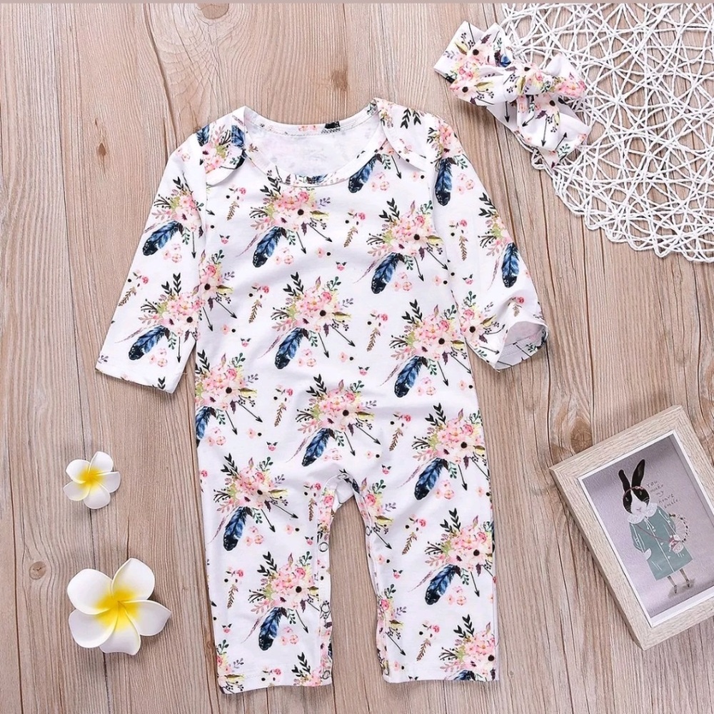 The Harper - Baby Girl Feathers & Floral Jumper